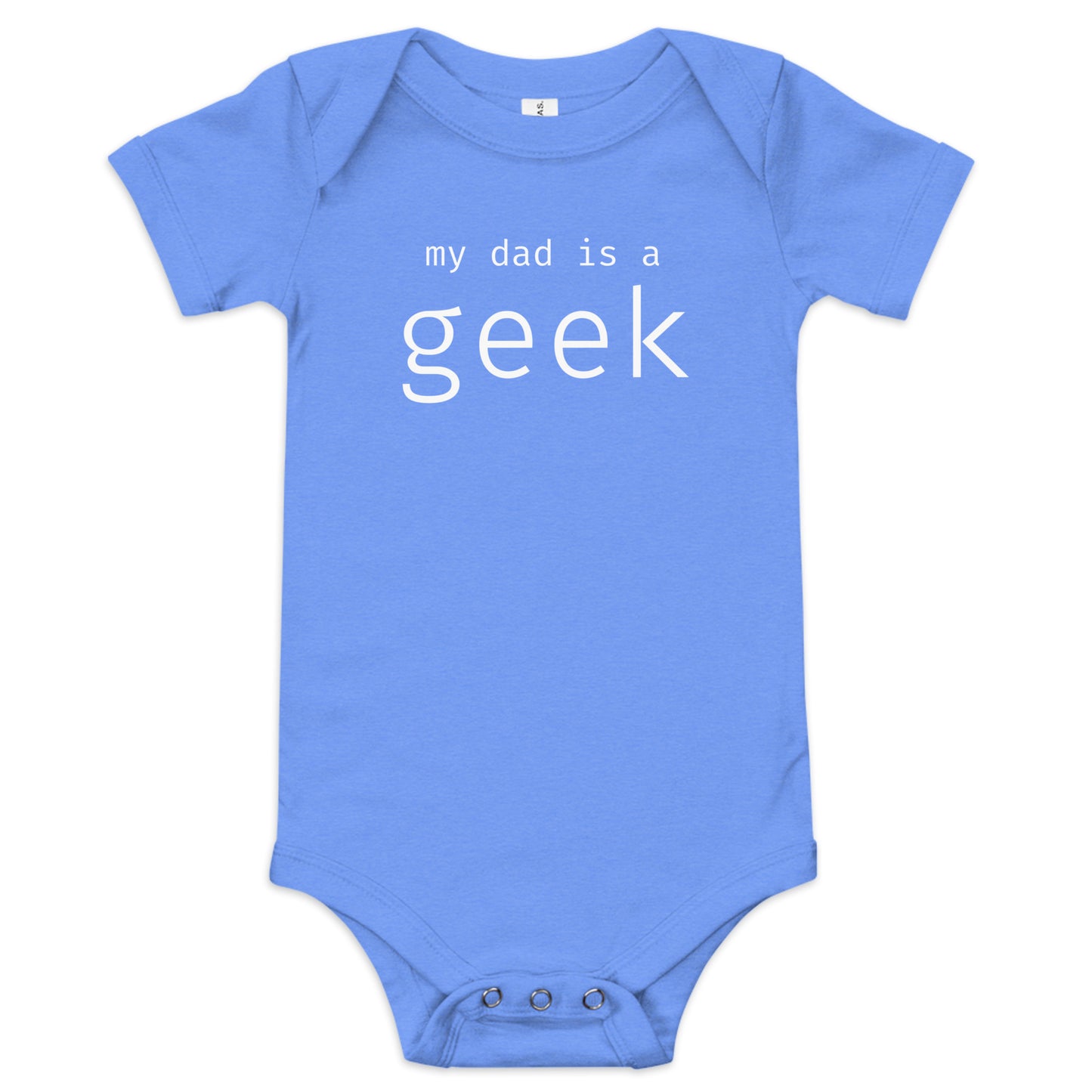 My dad is a geek - White Text - Baby short sleeve one piece