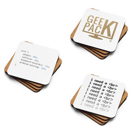 Cork-back Coasters - Geek, Pack of 3