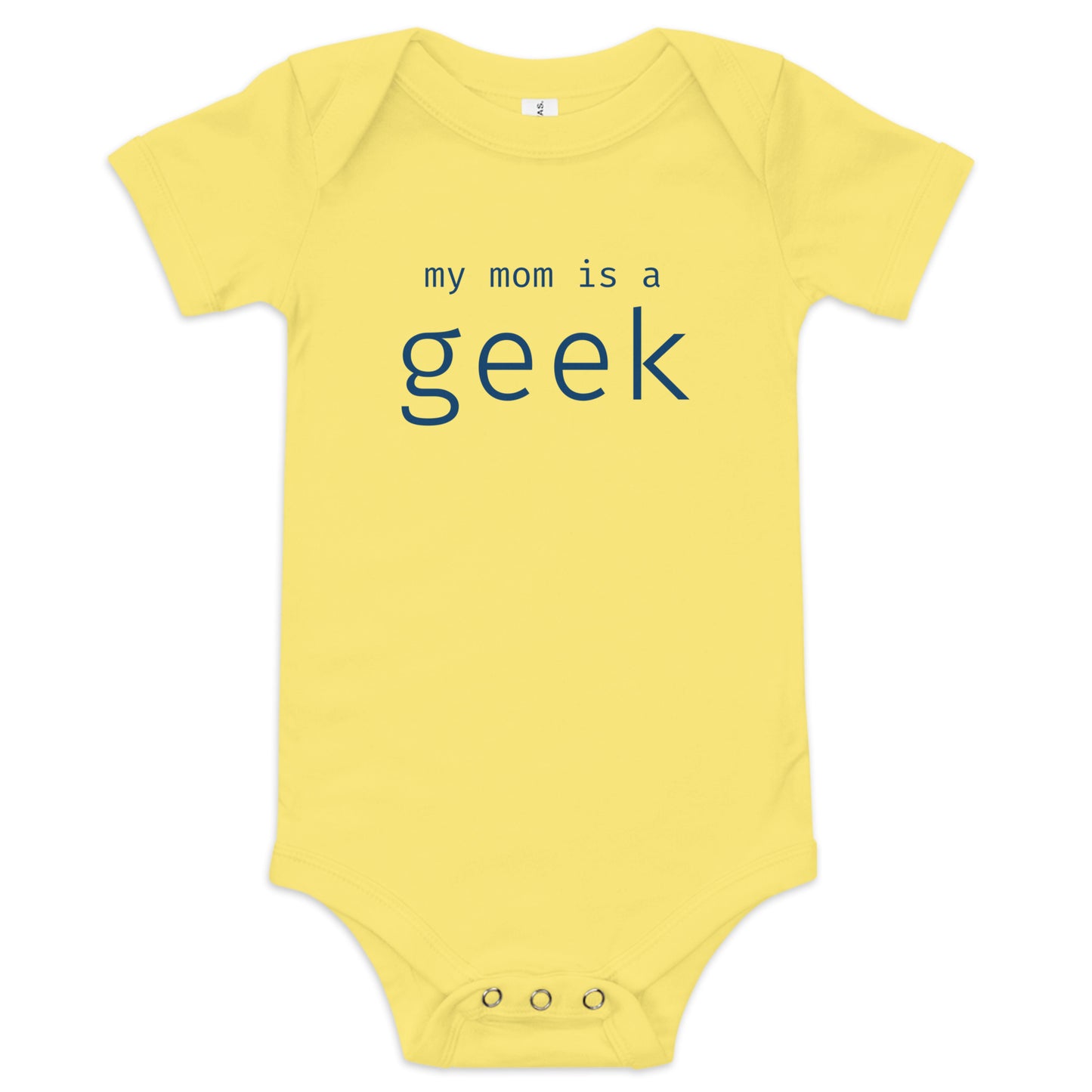 My mom is a geek - Blue Text - Baby short sleeve one piece