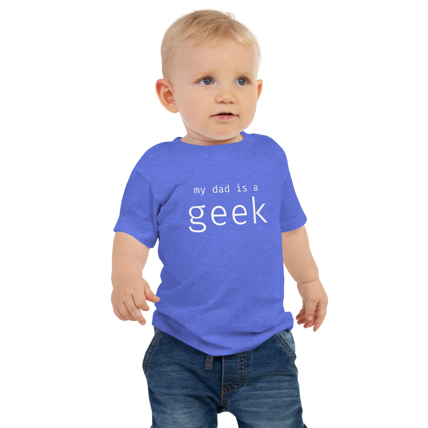 My dad is a geek - White Text - Baby Jersey Short Sleeve Tee