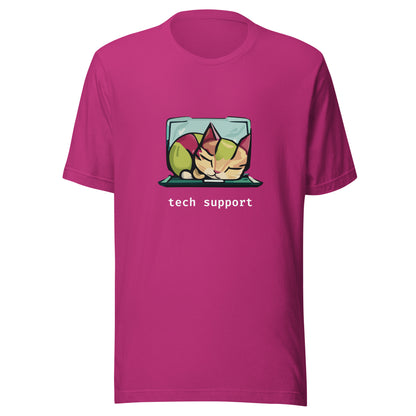 Sleeping Cat Tech Support - White Text - Unisex T-shirt