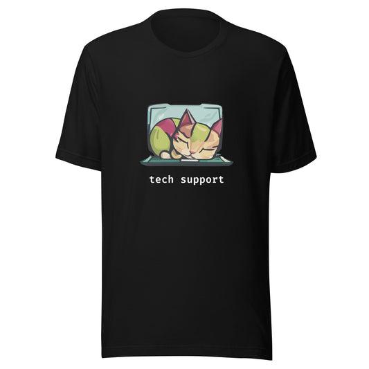 Sleeping Cat Tech Support - White Text - Unisex T-shirt