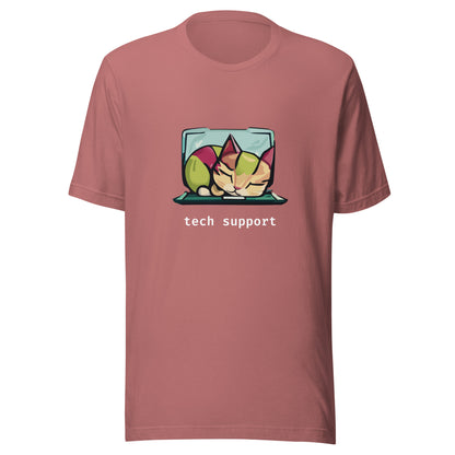 Sleeping Cat Tech Support - White Text - Unisex T-shirt