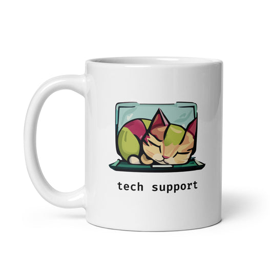 Sleeping Tech Support Cat - White Glossy Mug
